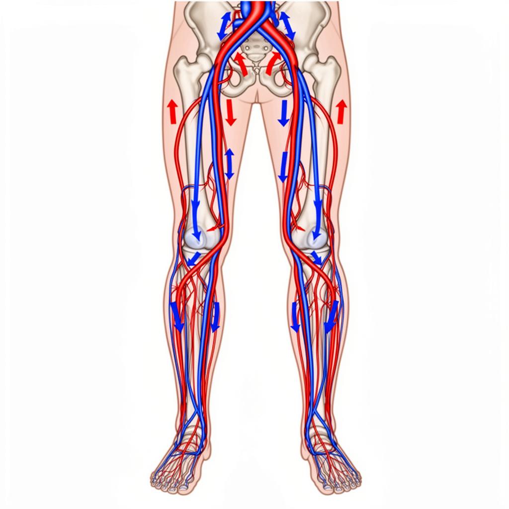 Illustration of blood circulation in the lower limbs and knee area