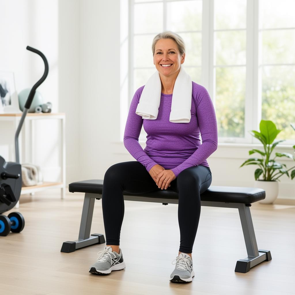 A woman resting on a couch at home after a workout, illustrating the importance of recovery time for knee comfort