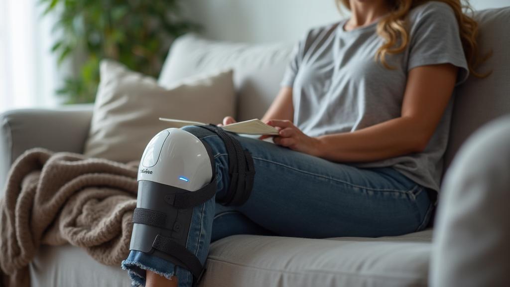 Cordless heated knee device being used at home