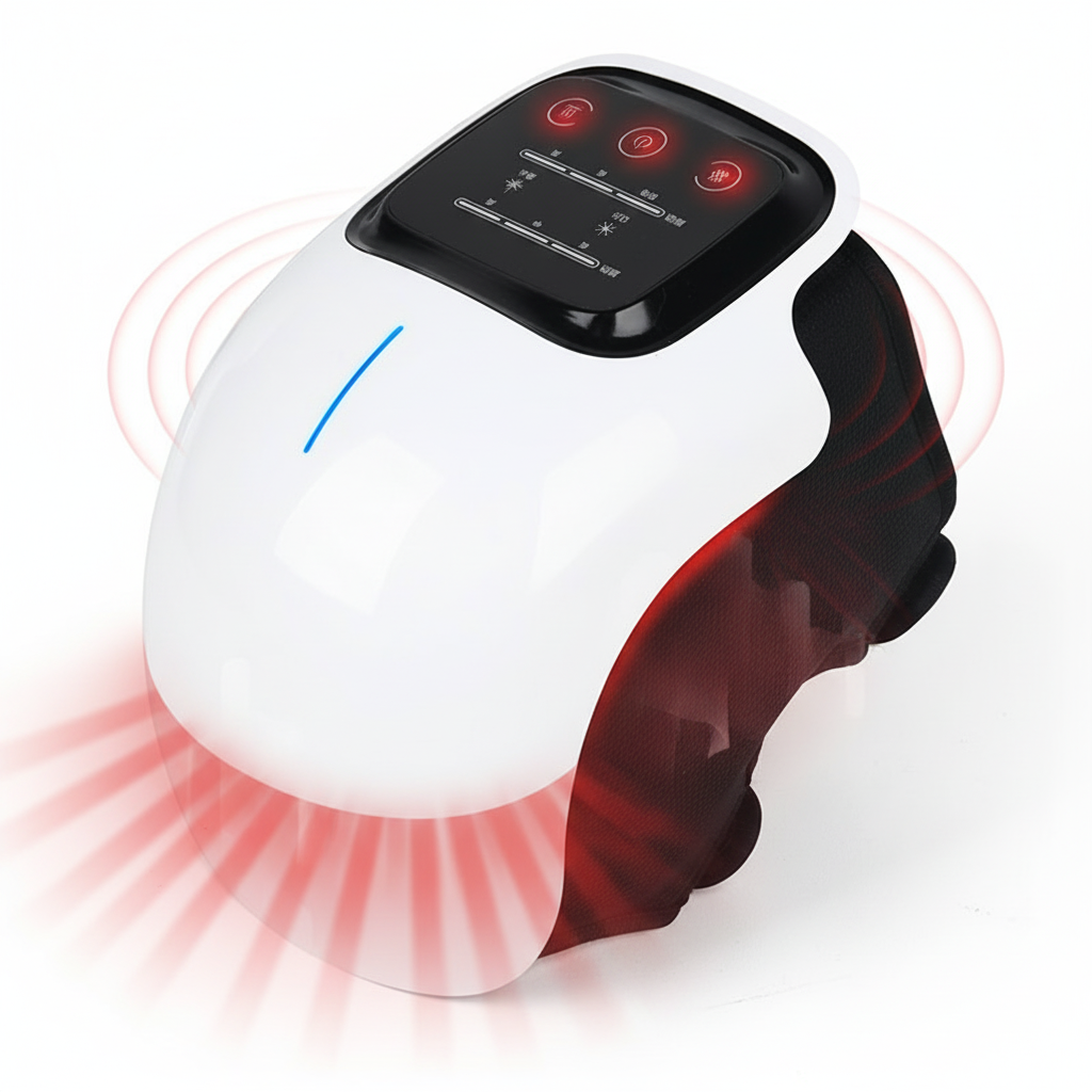 FlexiKnee heated knee massager device with red light therapy LEDs and vibration massage