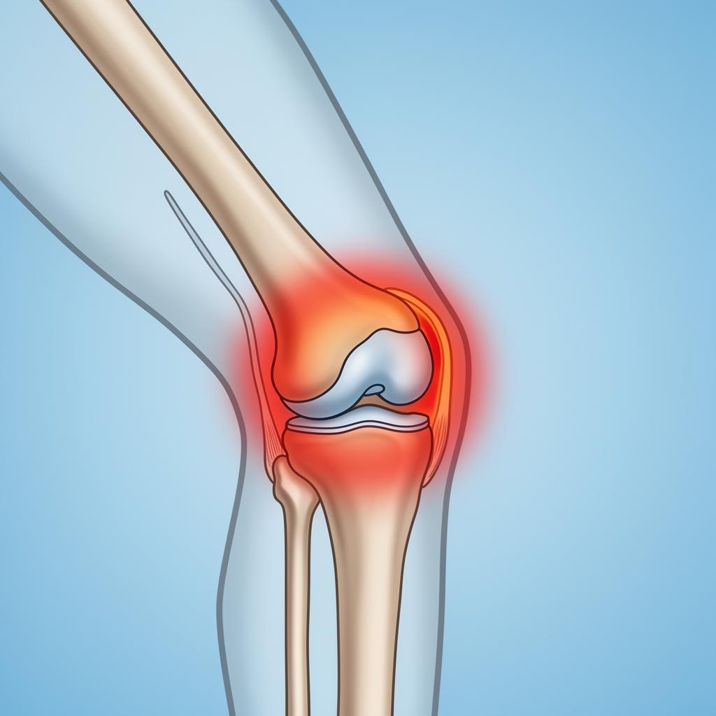 Anatomical illustration showing patellofemoral pressure during knee flexion