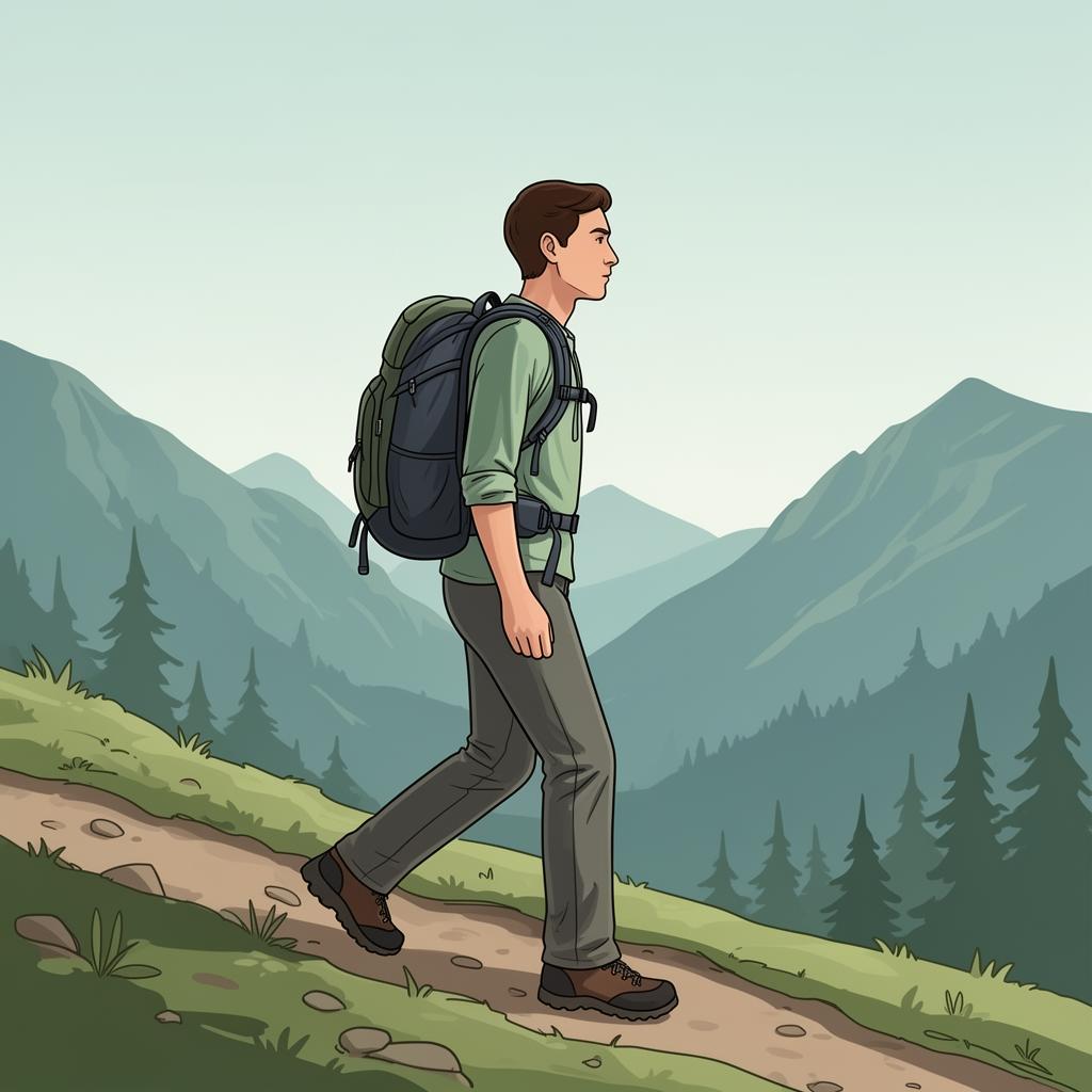 Illustration showing proper hiking posture with correct knee alignment