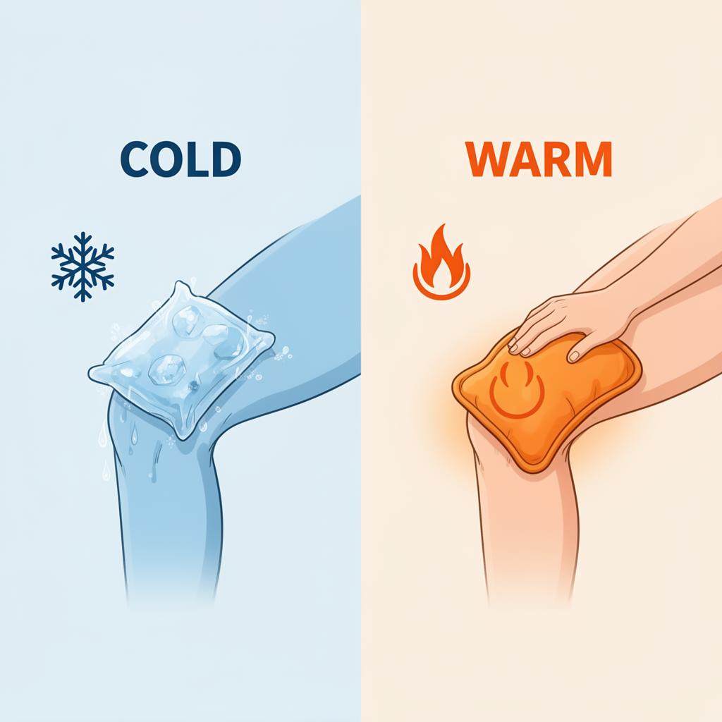 Side-by-side comparison of cold and warm application on the knee