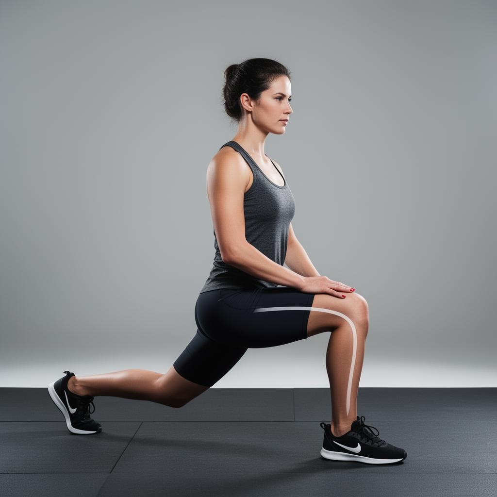 Proper knee alignment during a forward lunge exercise