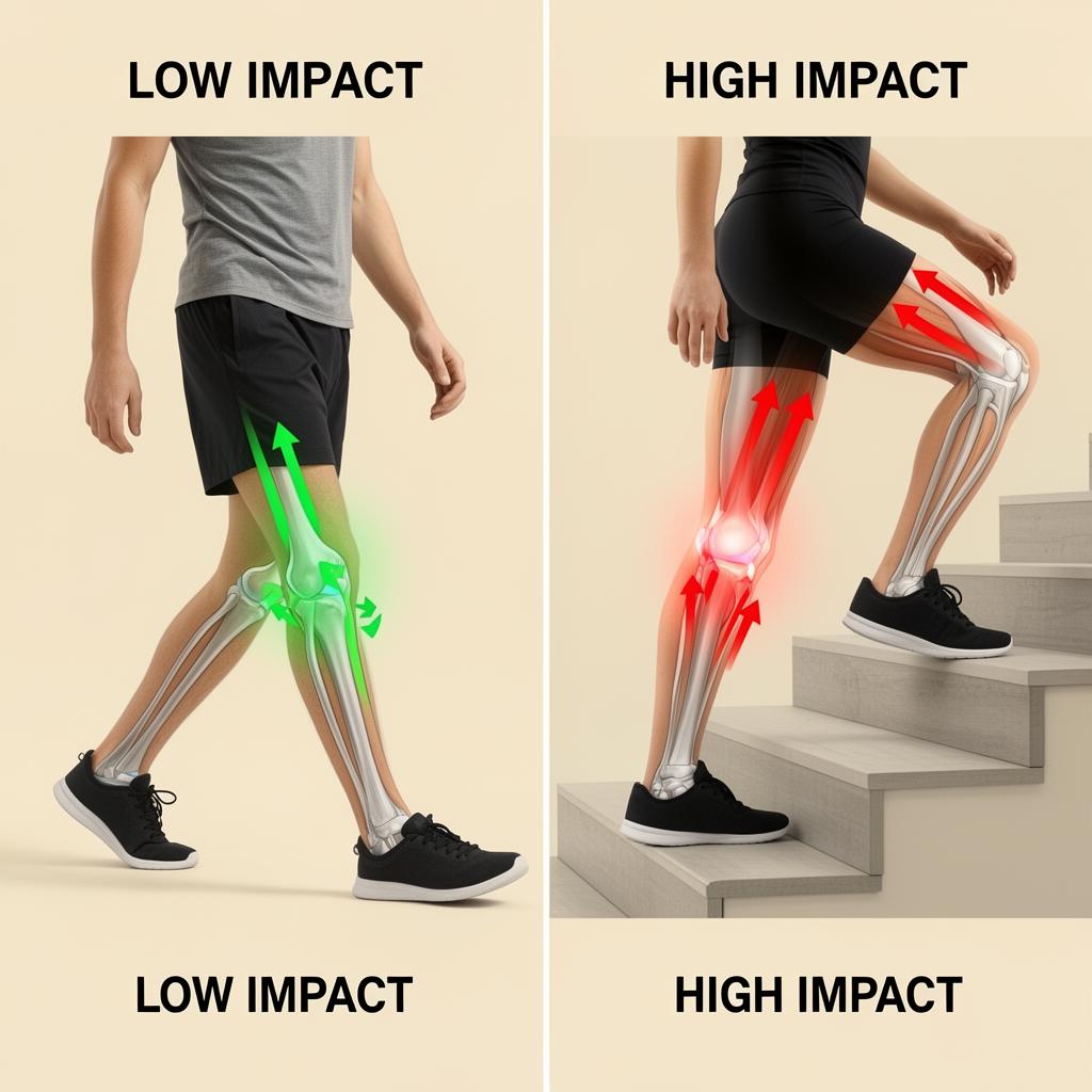Comparison of low-impact walking versus high-impact stair climbing and their effects on knee stress
