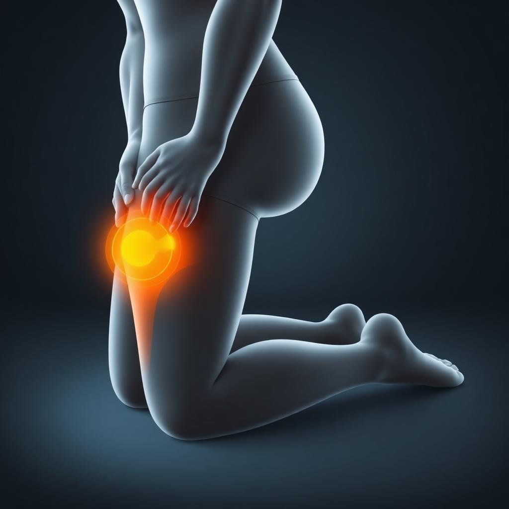 Visualization of knee pressure during kneeling showing stress on the front bursa area