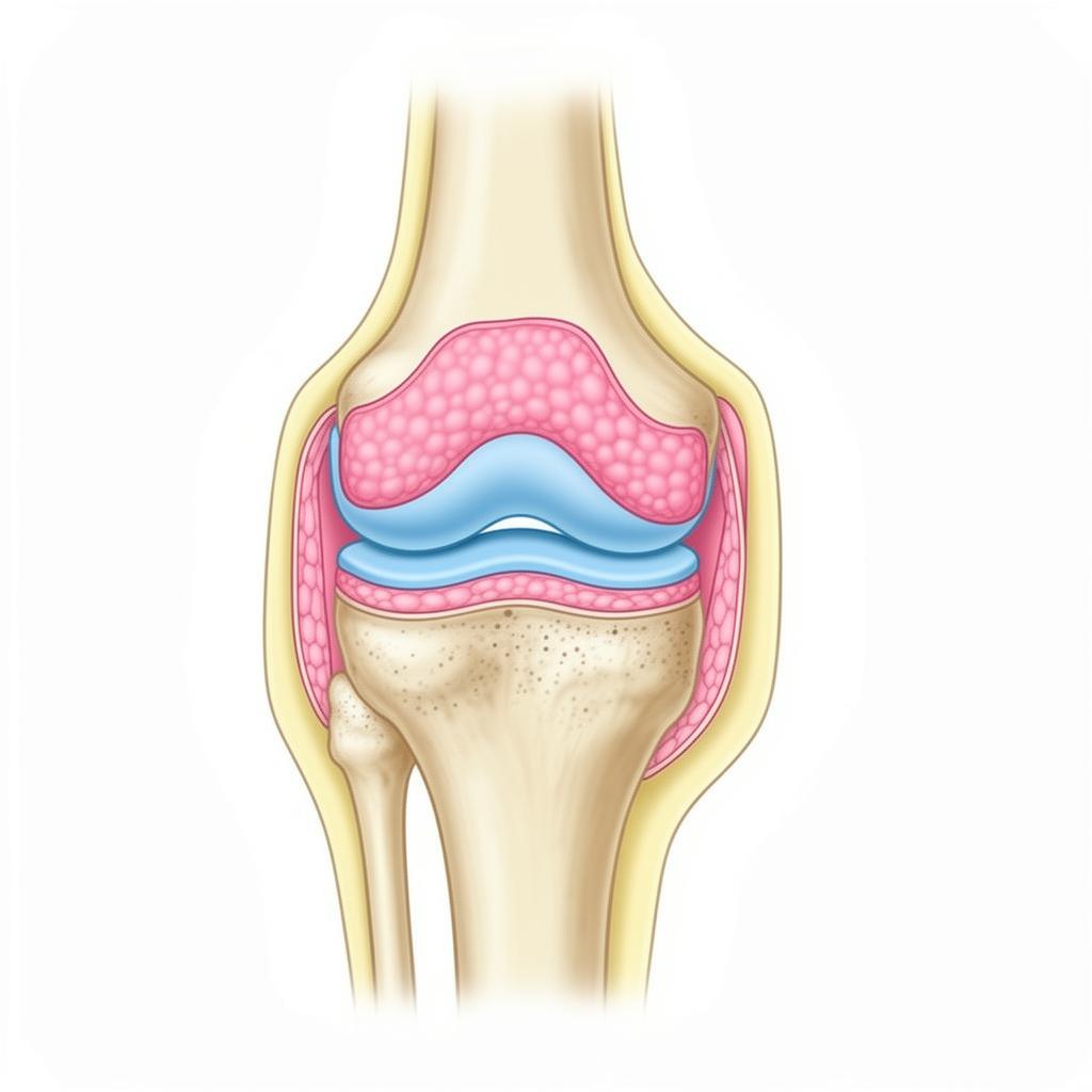 Diagram showing the soft tissue layers within the knee joint including the synovial membrane and cartilage