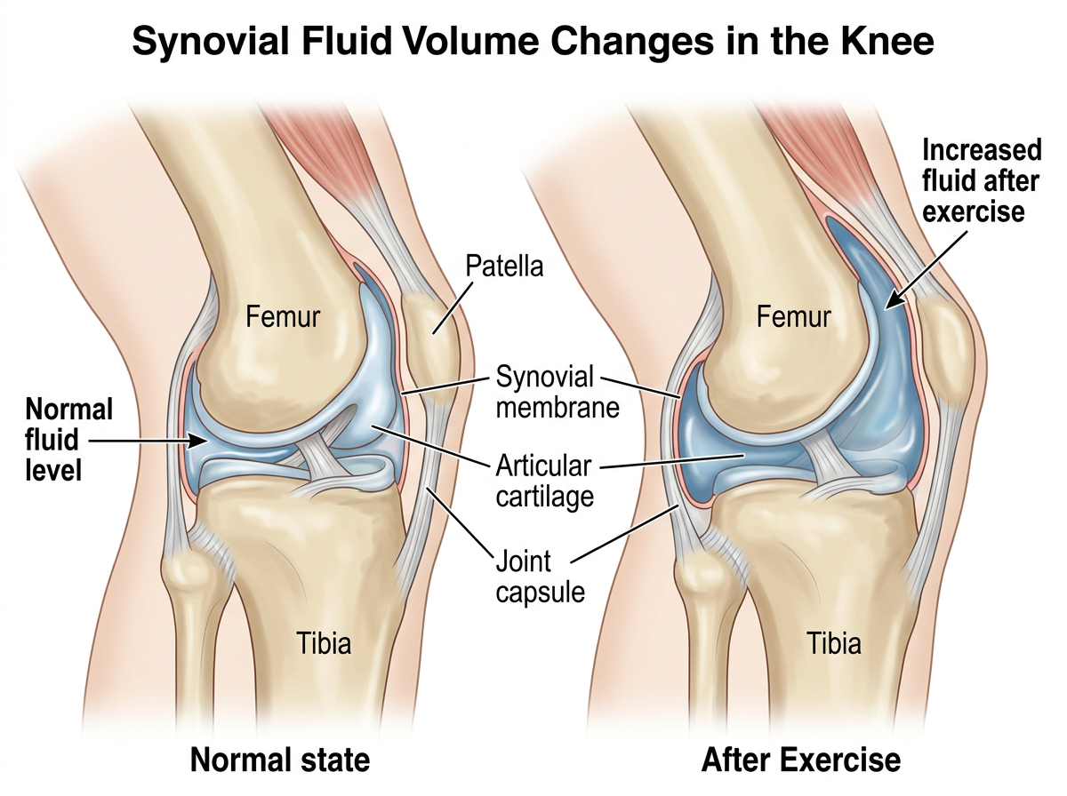 Concept illustration showing fluid circulation around the knee joint