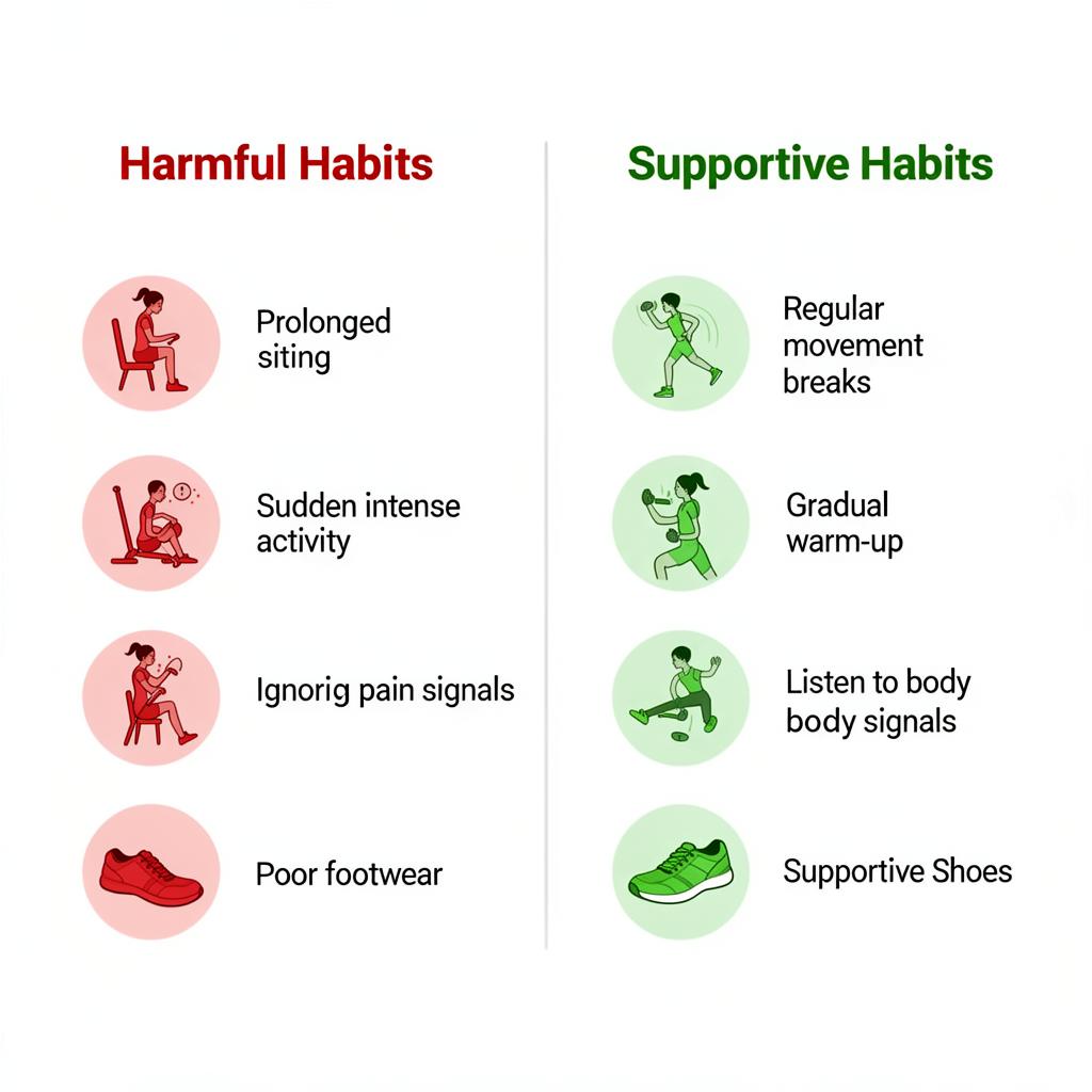 Comparison of harmful vs supportive daily habits for knee comfort
