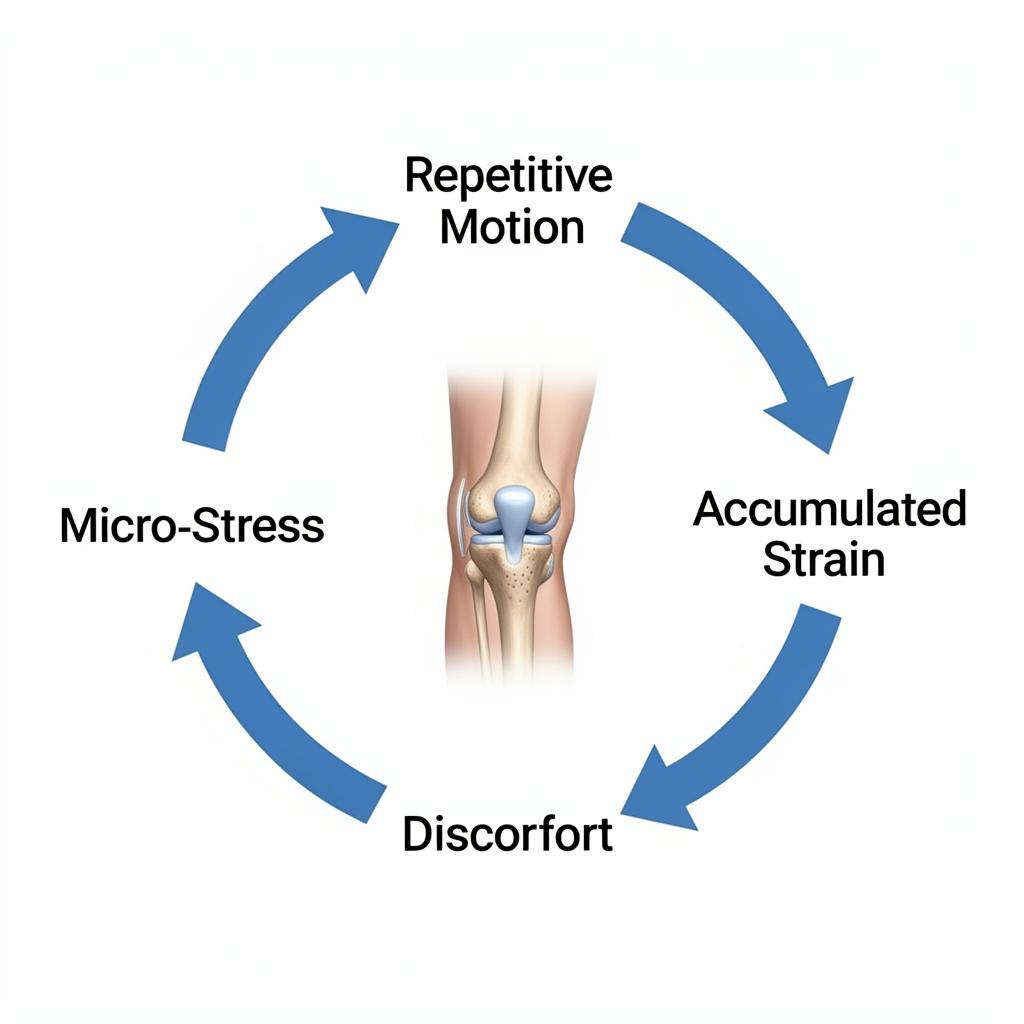 Repetitive strain cycle diagram showing how repeated motions lead to accumulated knee discomfort