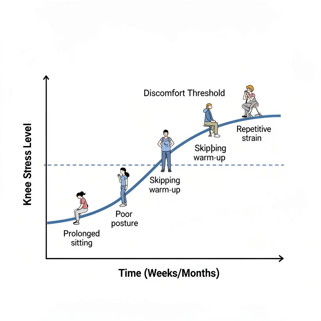 Graph showing how knee stress accumulates over time from poor daily habits