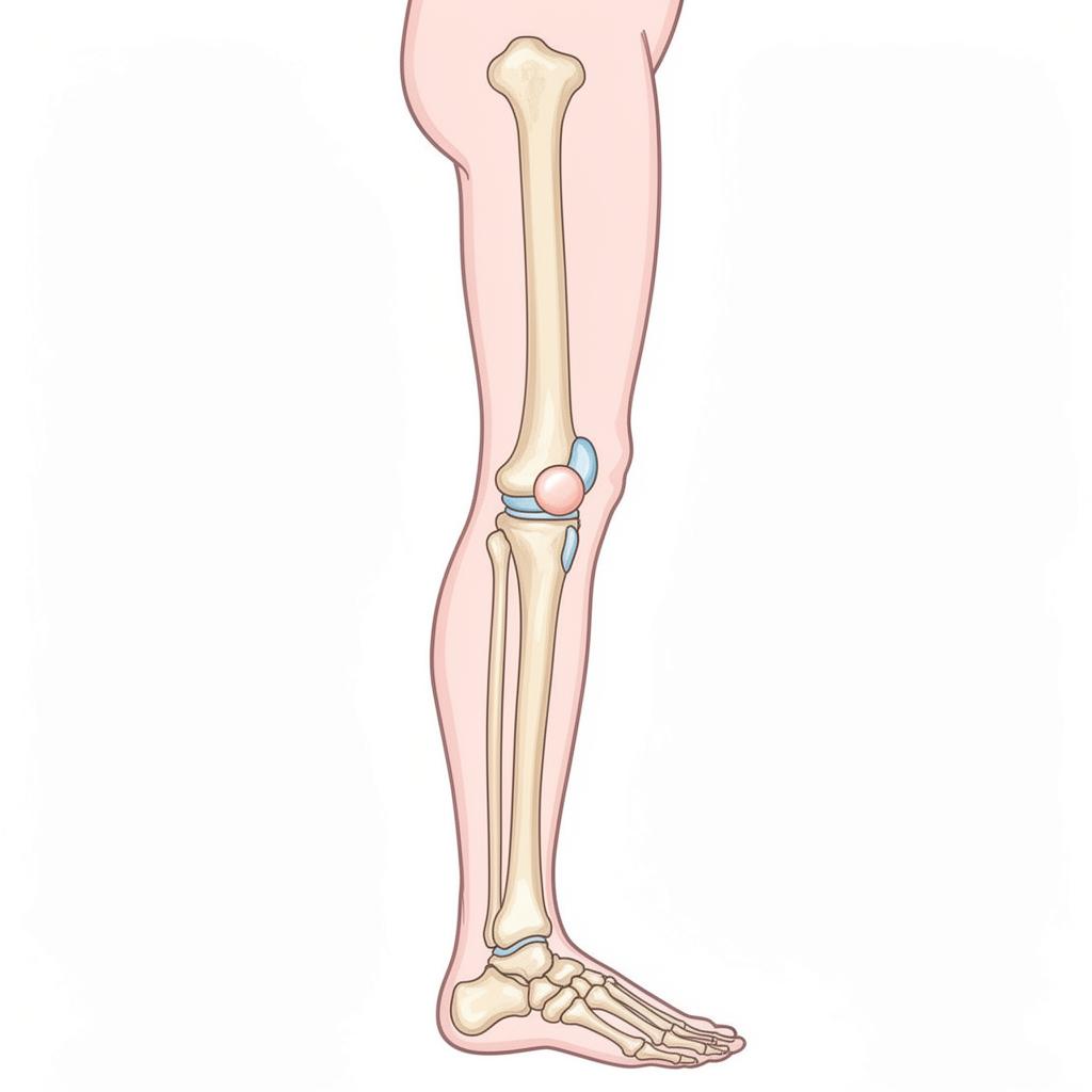 Side view of the leg bone structure showing the kneecap positioned at the front of the knee joint
