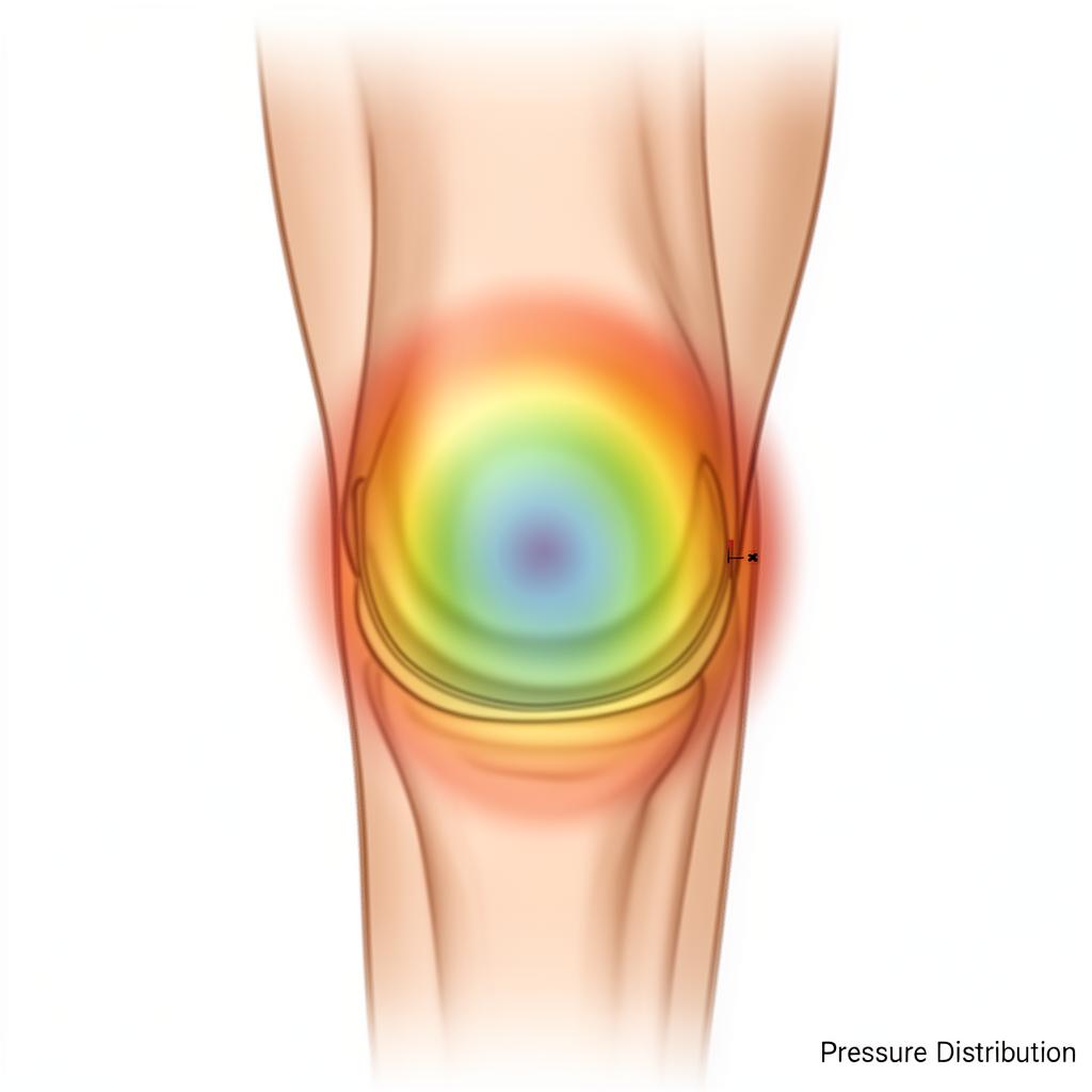 Pressure distribution on the kneecap during kneeling, showing concentrated force at the front of the knee