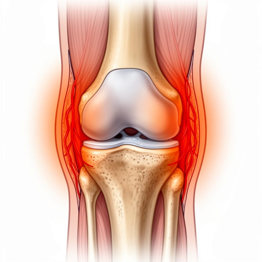 Illustration of knee tissue response and inflammation warmth