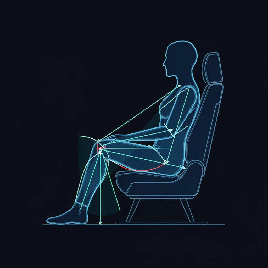 Optimal leg position during driving showing proper knee angle