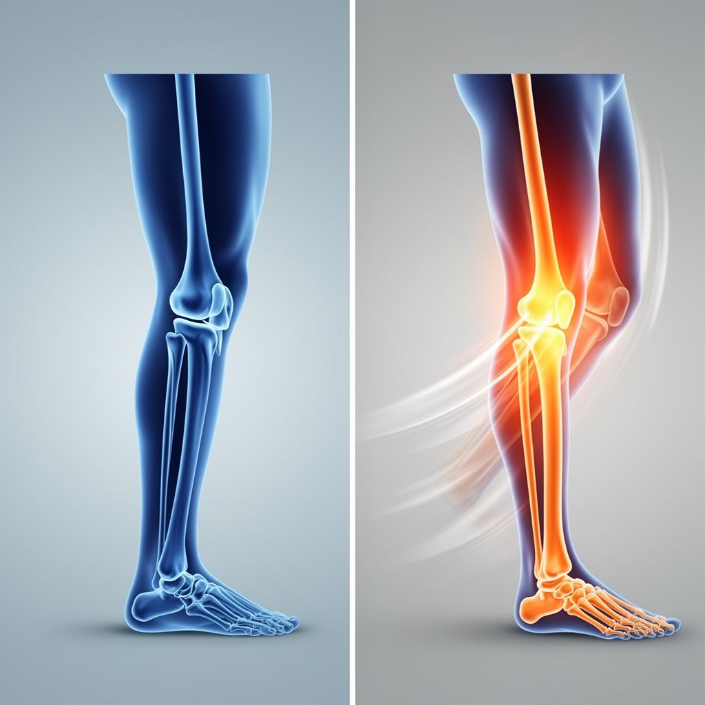 Comparison showing how movement reduces knee stiffness and heaviness