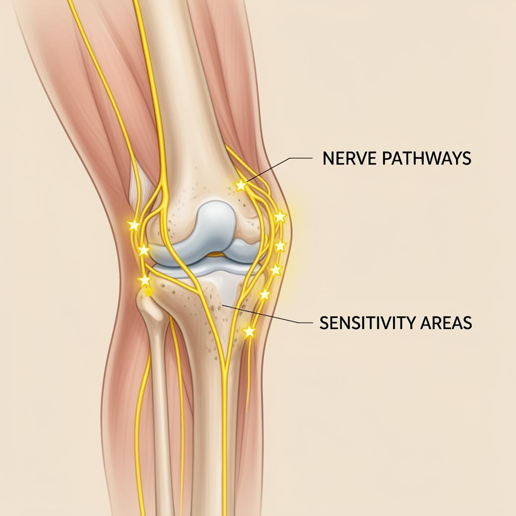 Nerve pathways around the knee showing sensitivity areas where irritation can cause burning sensations
