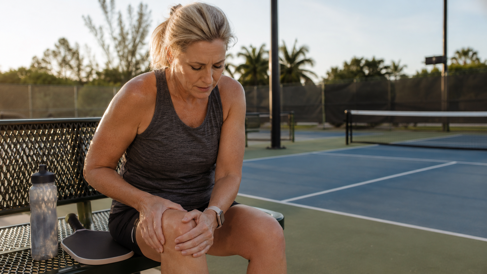 Player checking the front of the knee after a pickleball session