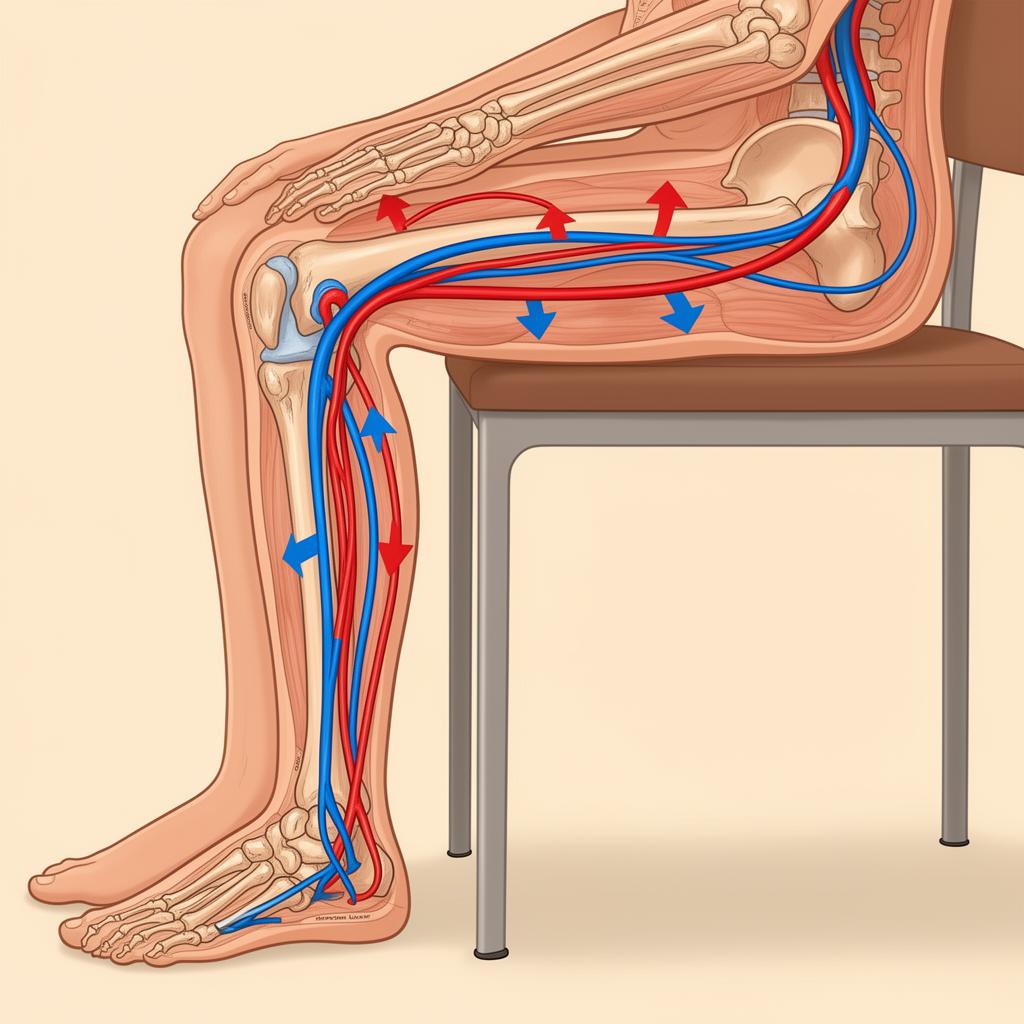 Illustration showing blood circulation in the lower legs during seated position