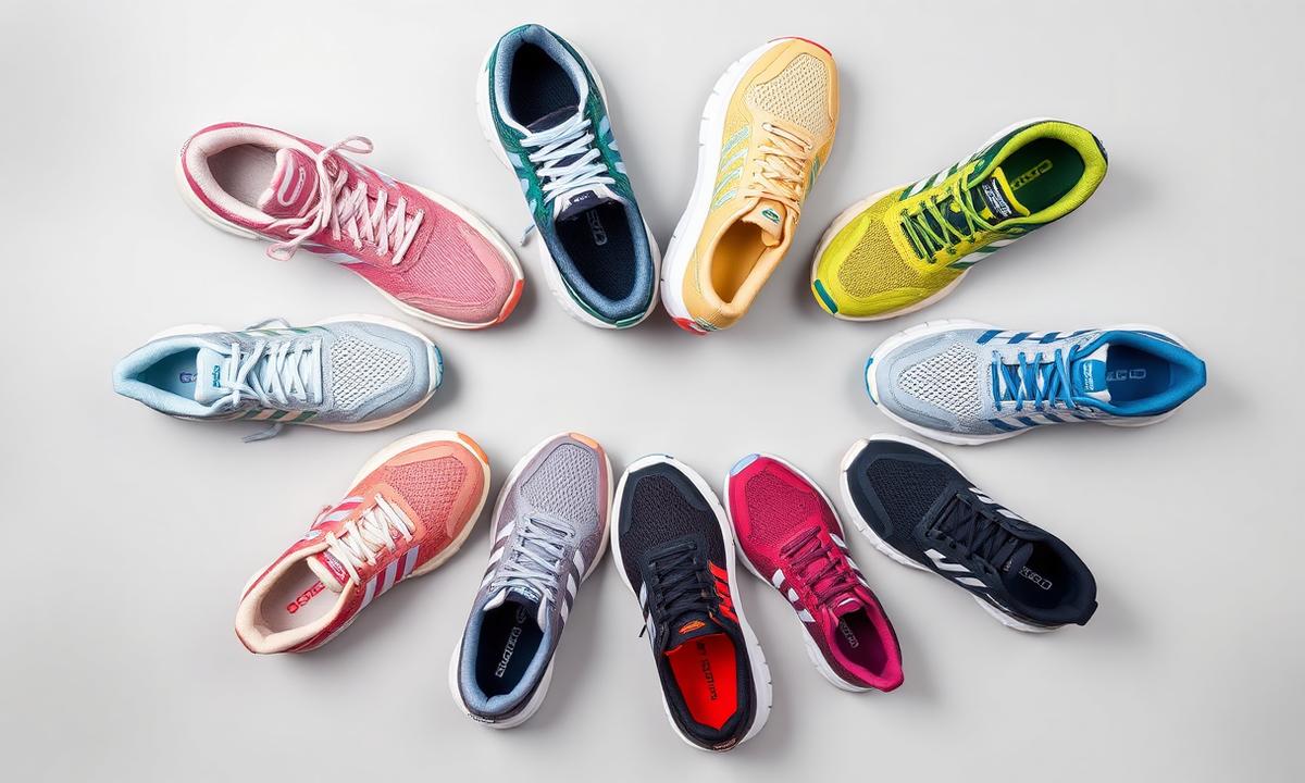 Various running shoes from different brands showing the range of cushioning styles and designs available
