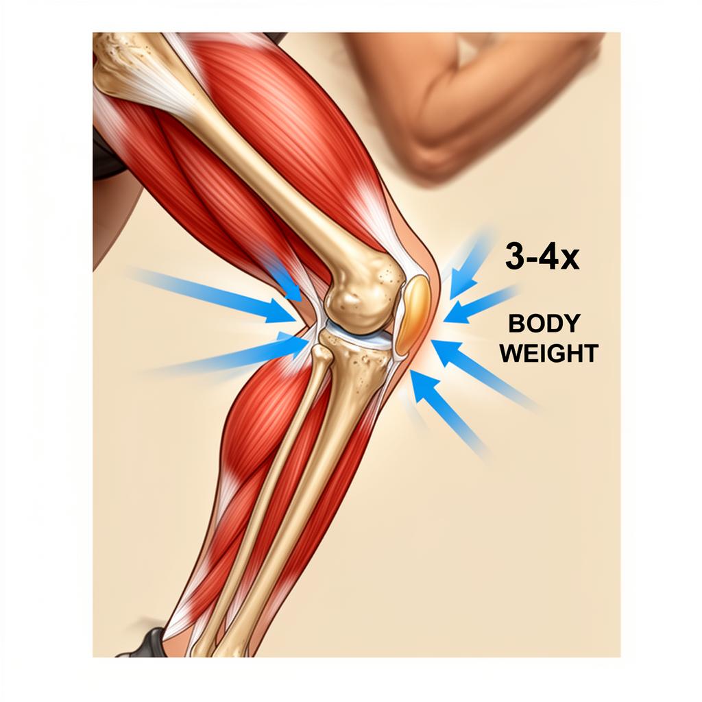 Diagram comparing knee joint during exercise with adrenaline masking discomfort versus after exercise when inflammation response begins