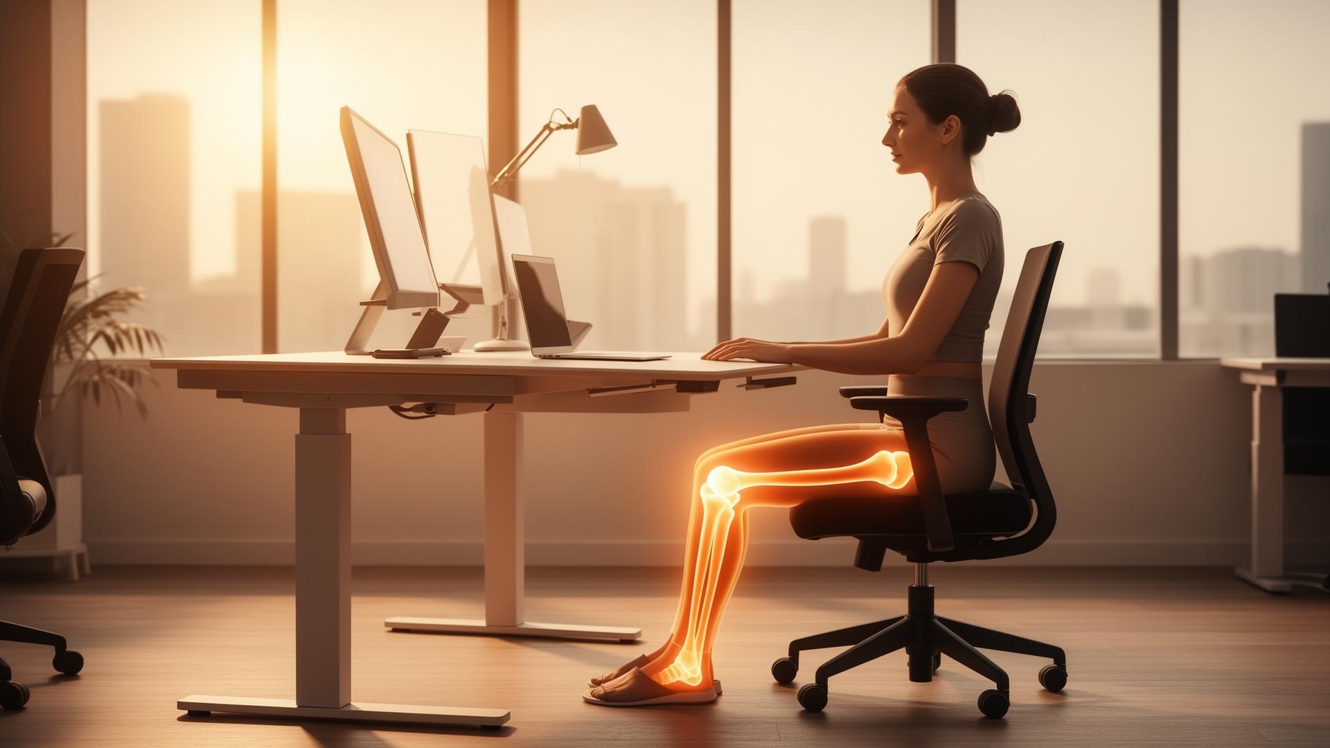 Proper ergonomic sitting position with knees at 90 degrees for optimal knee comfort
