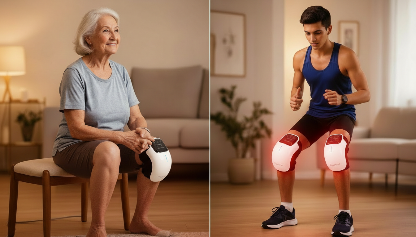 Different types of people benefiting from red light therapy for knees including seniors and athletes