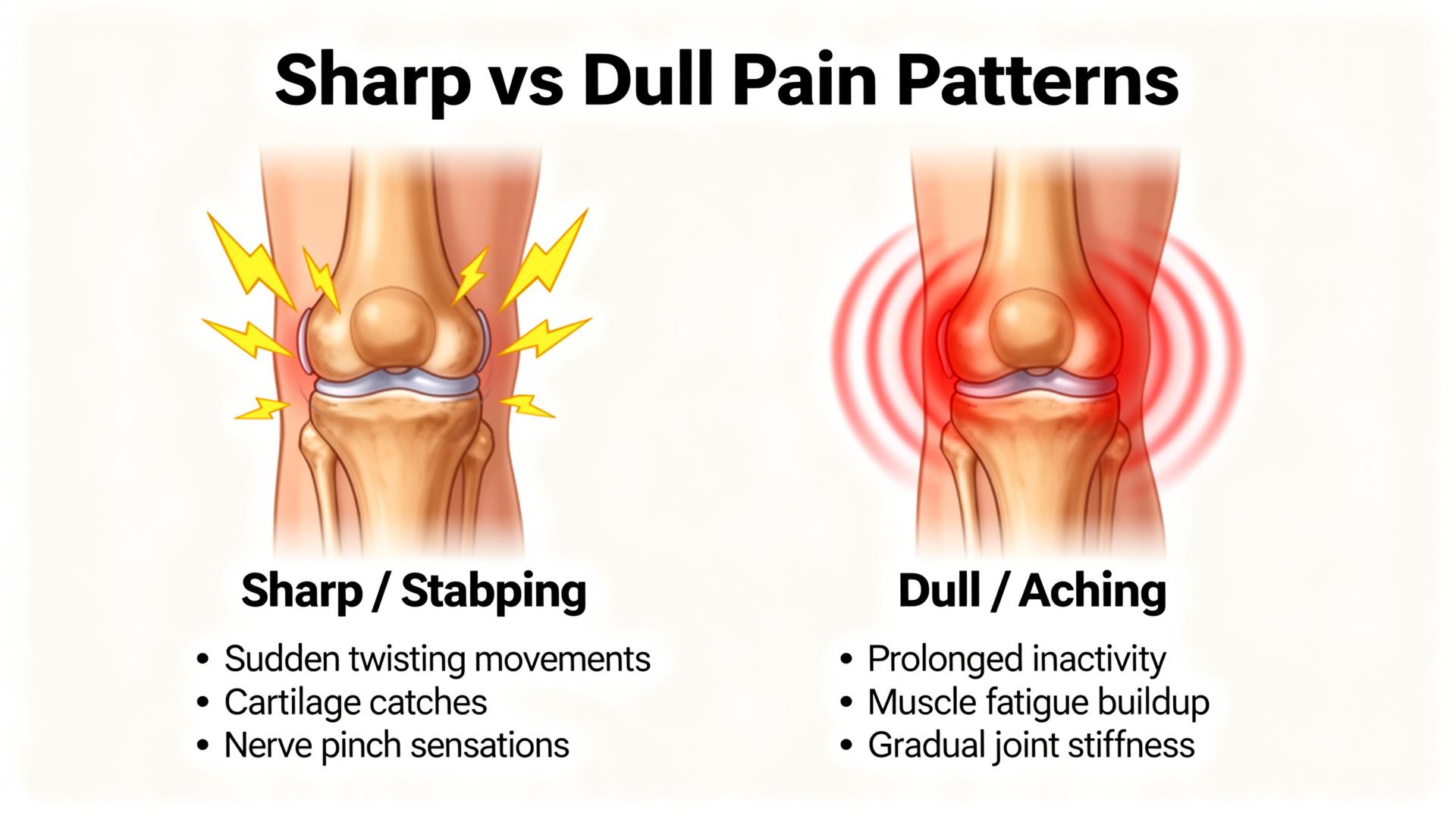Sharp vs dull pain patterns comparison diagram for knee joint