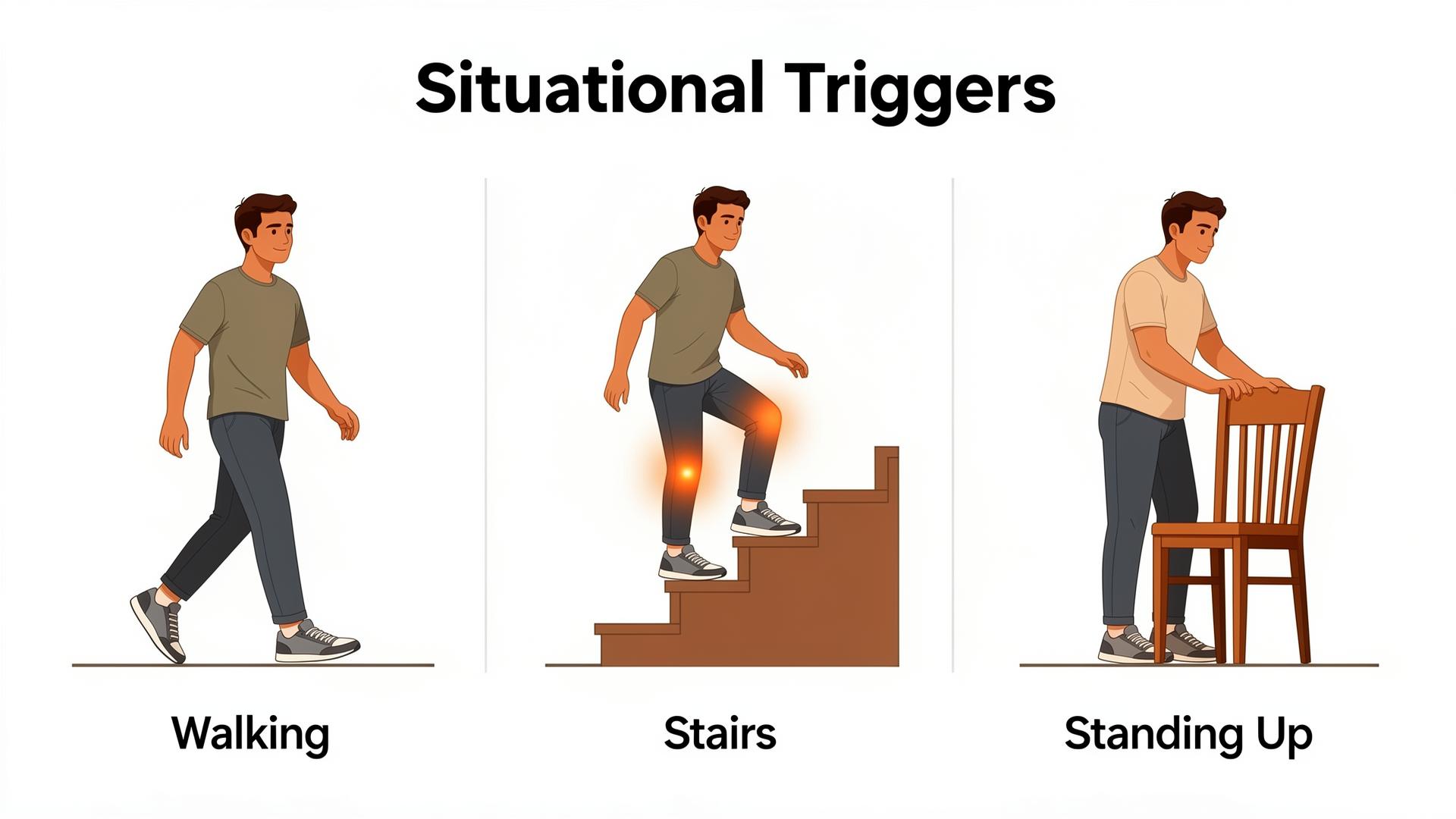 Situational triggers for sudden knee pain: walking, climbing stairs, and standing up from a chair