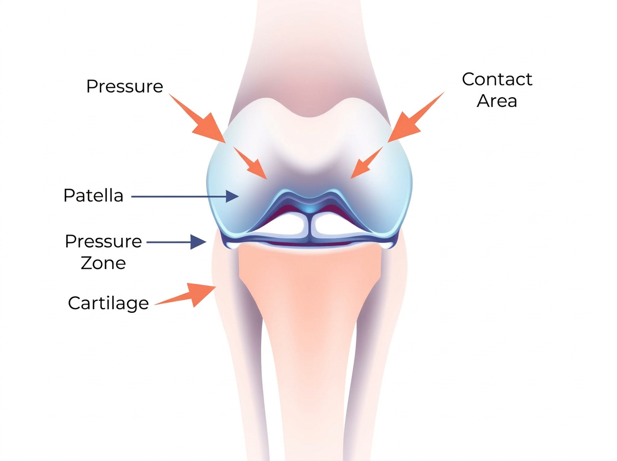 Kneecap pressure diagram showing stress zones and contact areas during movement