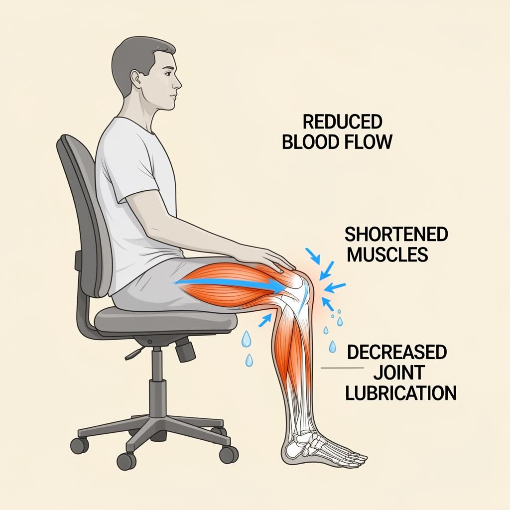 How inactivity causes knee stiffness: reduced blood flow, shortened muscles, and decreased joint lubrication