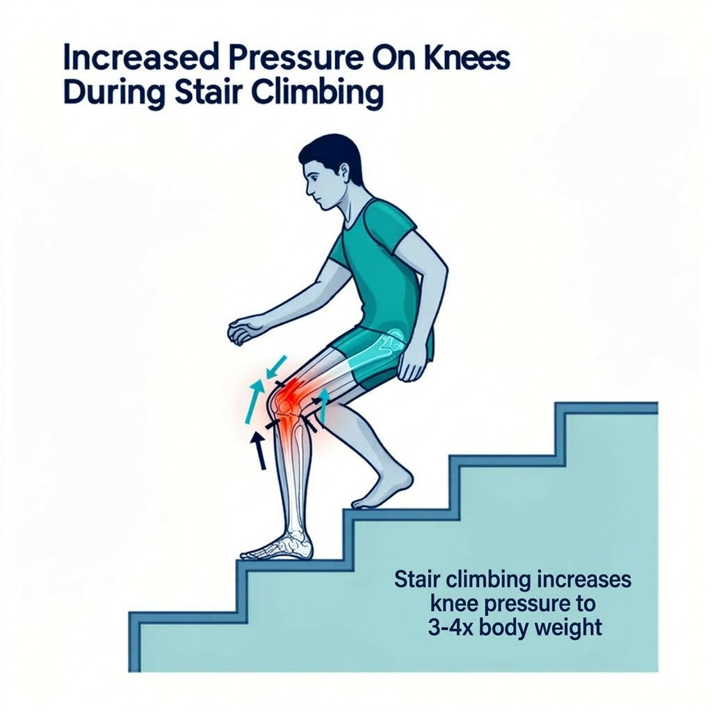 Diagram showing increased knee pressure during stair climbing