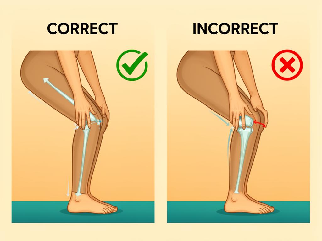 Comparison showing correct versus incorrect knee alignment during yoga