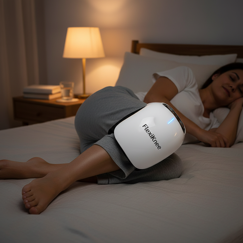 Person relaxing with leg support in evening setting