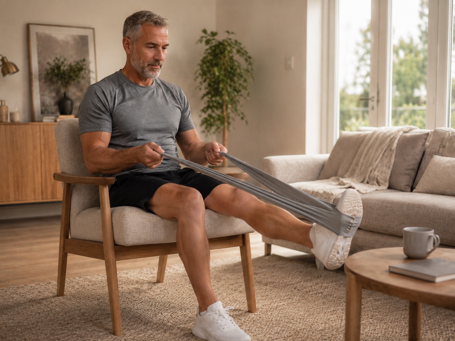 Person using infrared knee massager at home