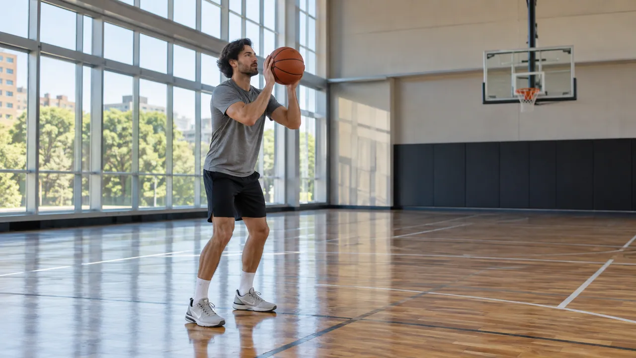 Basketball player choosing relaxed stationary shooting on an uncrowded court