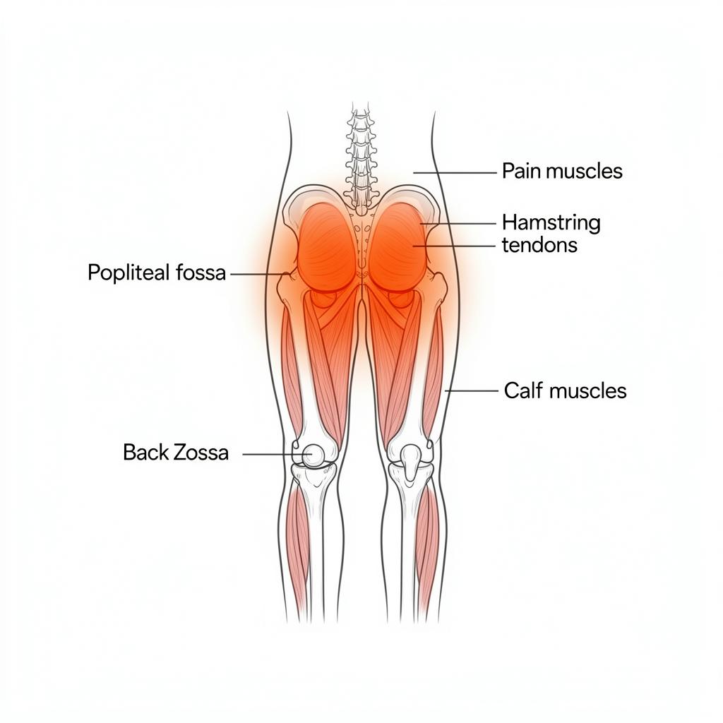 Diagram showing back posterior popliteal region on the knee pain location chart