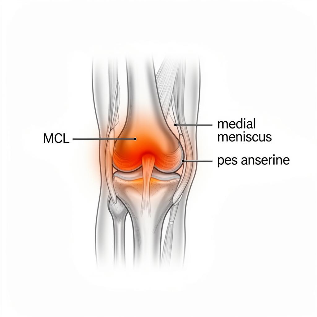 Diagram showing inner medial side of knee on knee pain diagram