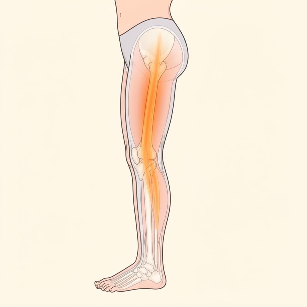 Diagram showing IT band running from hip to outer knee on the knee diagram