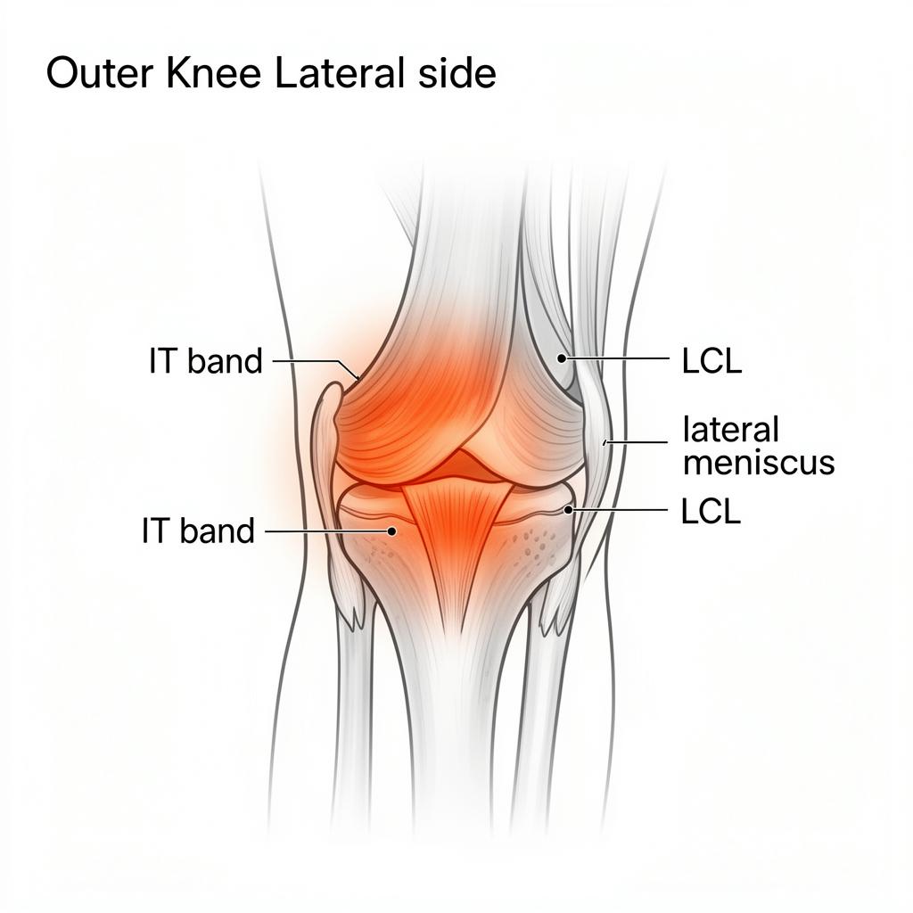Diagram showing outer lateral side of knee on the knee map