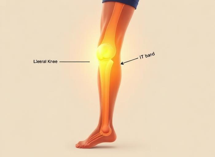 Diagram highlighting the outer lateral knee and IT band area in runners
