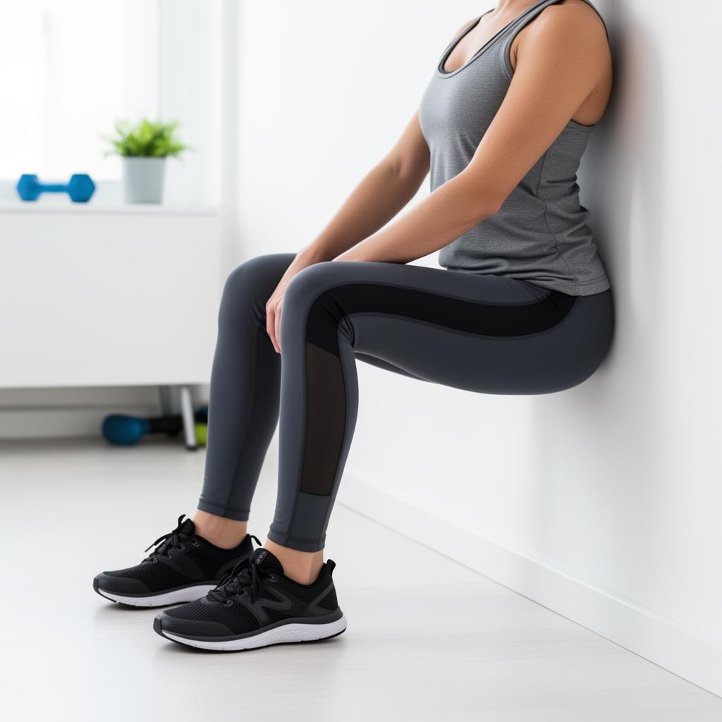 Wall sit exercise for quadriceps and glute strengthening — back against wall with thighs parallel
