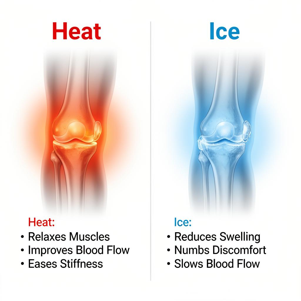 Heat vs Ice comparison for knee comfort showing benefits of each approach