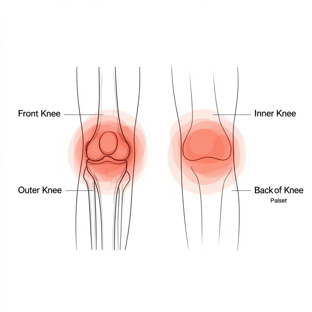 picture of knee pain chart showing front, inner, outer and back knee areas