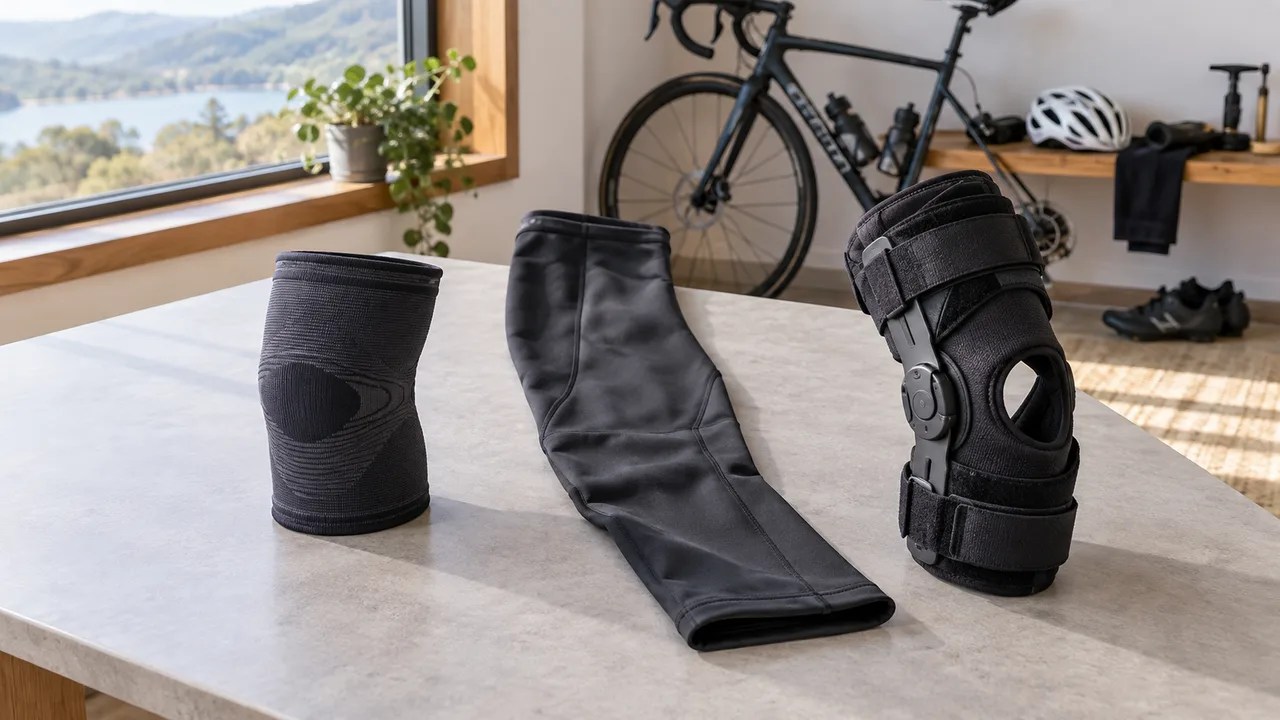 Soft knee sleeve, fabric warmer and structured brace arranged side by side