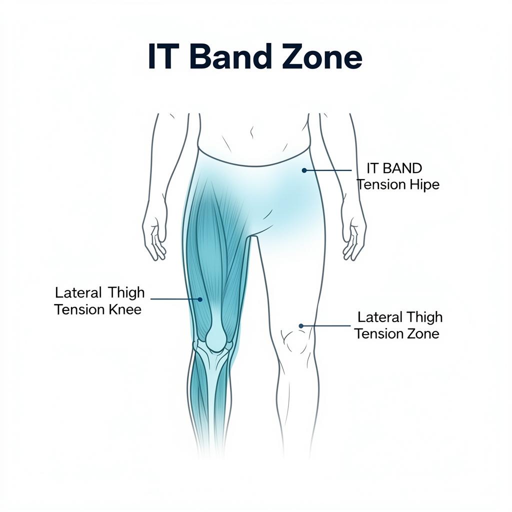 Knee pain location chart: IT band lateral tension zone