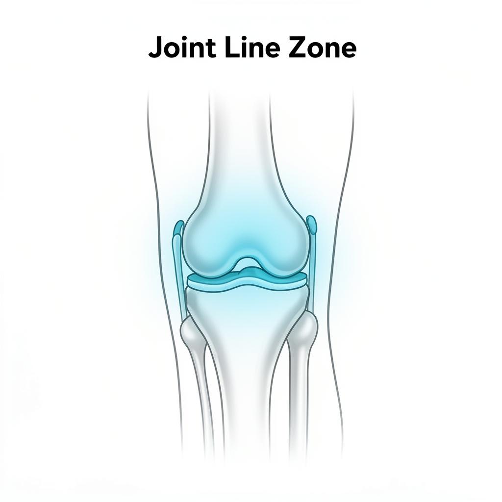 Knee pain location chart: joint line where femur meets tibia