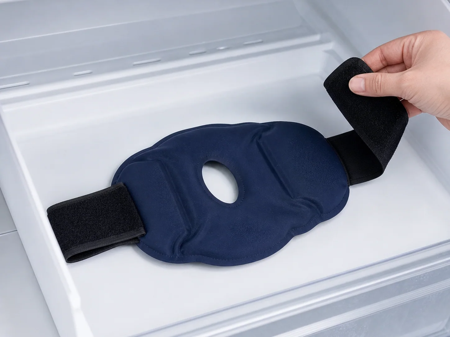 FlexiKnee Reusable Knee Ice Pack Wrap being prepared for cold storage before use